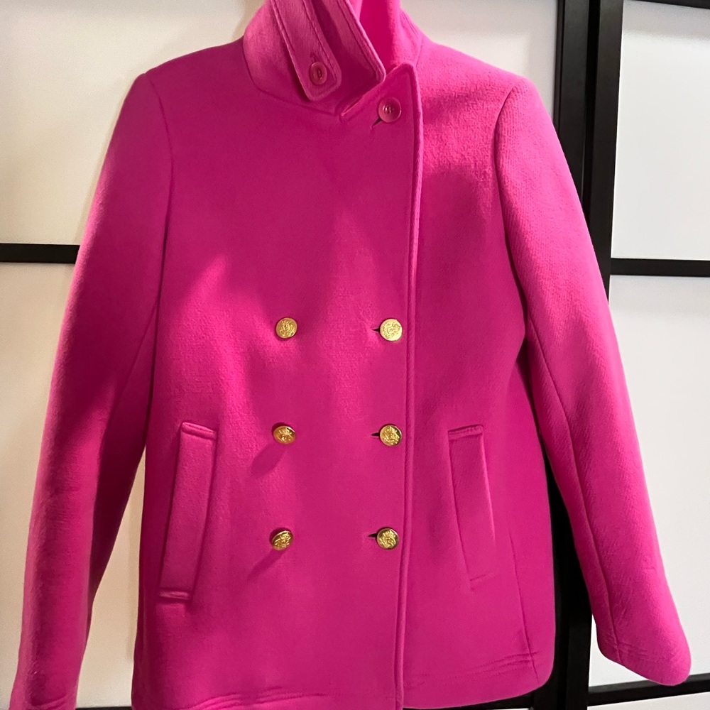 J. Crew Fuchsia Coat with Gold Accents - Picture 6 of 7